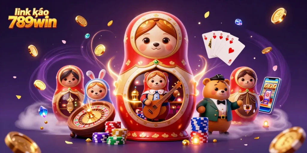 Experience thrilling casino action with link vào 789win in this vibrant 3D illustration featuring bears and games.