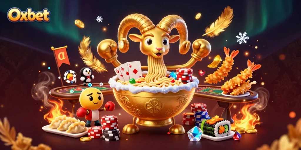 Engage with Oxbet in a vibrant casino scene featuring animated characters and dynamic game elements.