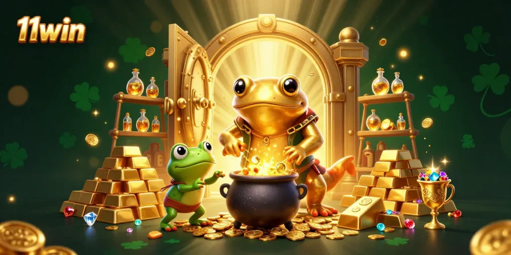 Engage in exciting gaming experiences with 11win's vibrant casino atmosphere, featuring alchemists and gold.