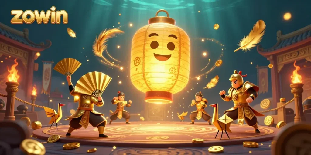 Zowin immerses players in a vibrant night market casino filled with golden lanterns and dynamic gaming elements.