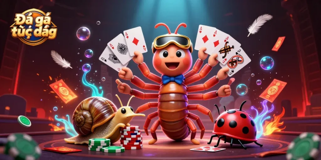 Watch Đá gà trực tiếp action with a millipede dealer and vibrant casino elements.